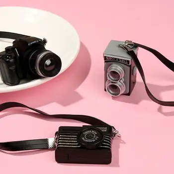 1 бр. Миниатюрни играчки-камера с черен затвор и светкавица, модел мини-огледално-рефлексен цифров фотоапарат, Детски играчки, Подаръци и аксесоари за куклена къща