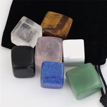 1 Комплект естествен кристал Седем Чакри, Черна тъканта, чанта, Едър, лечебен камък, кварц, минерални украса, украса за дома
