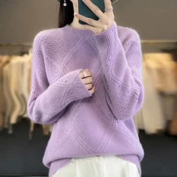 100% Вълна, вълнен пуловер, дамски пуловер с кръгло деколте, всекидневни вязаный топ, Есенно-зимна нова дамско яке Корейската мода