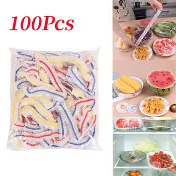 100шт Цветна Опаковка от Сарана за Еднократна употреба Храни За Опаковане на плодове И Зеленчуци Еластична Пластмасова торбичка за съхранение на Пресни Кухненски Принадлежности
