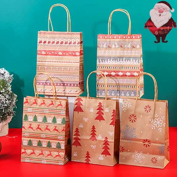 10шт Коледен подаръчен пакет С Коледа Крафт хартиена торба за декор подаръци, Дядо Коледа, чанта за приготвяне на бонбони със собствените си ръце, за да проверите за коледно парти