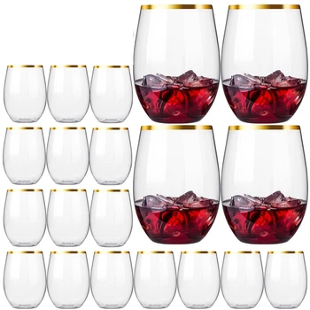 20 БР Еднократна употреба чаши за вино, без крака, Пластмасови Чаши за вино, Прозрачни чаши за пиене, за парти