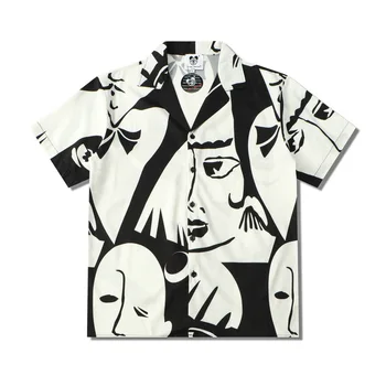 2023 Нови Летни Мъжки Ежедневни ризи с абстрактно принтом За любителите на модата С къс ръкав, Стръмни Тънки Свободни Хавайски плажни ризи с ревера в стил харадзюку