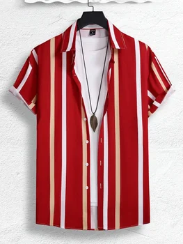 2024 Мъжка риза Летни дрехи Шарени Ризи с графичен 3D-принтом Мъжки Блузи с къс ръкав Градинска Облекло Свободни Ежедневни Хавайски ризи