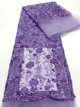 5 Ярда Дантела плат с бродерия от мъниста в нигерия стил 2023 г., благородна Африканска плат от френски тюл с пайети за шивашки женски рокли