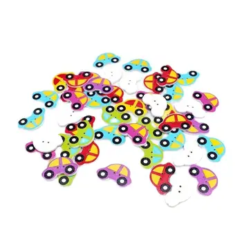 50 бр./лот, Цветни автомобилни копчета с 2 дупки, Красиви дизайнерски бижута смесени боя, Дървени копчета, Аксесоари за дрехи, Декоративни копчета