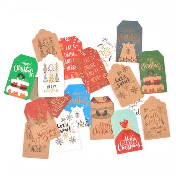 50ШТ Коледен Стил Крафт / Бели Хартиени Етикети Ръчно изработени САМ Чанта за торта, виси Етикет за подарък опаковки, етикети за консумативи