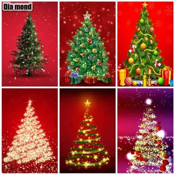5D направи си САМ Коледна елха, диамантена боядисване, декорации, пълна с квадратна/ кръгла диамантена бродерия, мозайка с кристали, декорация на дома