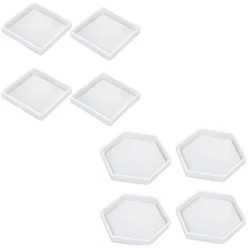 8 Опаковки силиконови форми за каботажните Форма от силиконовата смола, прозрачна епоксидна формата на Шестоъгълник и квадратни