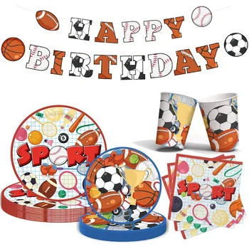 8 от Гостите на Спортна тема прибори за Еднократна употреба Футбол, Ръгби Спорт Хартиена чиния Спортен Момче честит Рожден Ден Partt Decor Деца