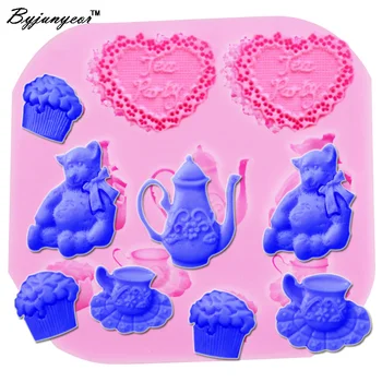 Byjunyeor F1170 Cubs Love Tea Силиконова форма от UV-смола, Скърпвам, Шоколадови бонбони, Шекерче на клечка, crystal епоксидна смола, Мека глина, инструменти за печене
