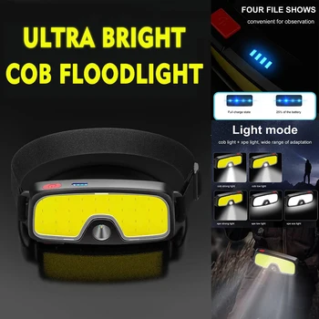 COB LED налобный фенер с USB-дисплей перезаряжаемого захранване на Преносими фаровете с вградена батерия Налобный лампа за къмпинг Походный фенер за риболов