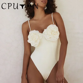 CPUTAN 2023 Секси Бяла 3D Цвете Плътен Комплект Бикини повдигащ от две части-Луксозни Бански костюми Женски Бански Плажно Облекло Годишният Бански костюм