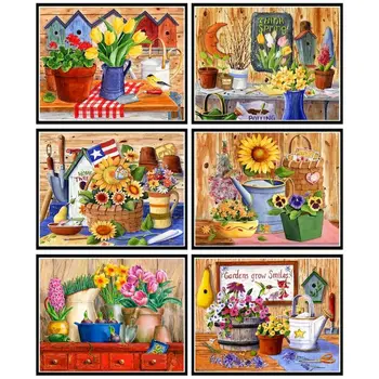 GATYZTORY САМ Рамка Боята По Номера на Ландшафта За Възрастни Картина на Номерата На Цветя Акрилна Боя Върху Платно Декорация на Дома