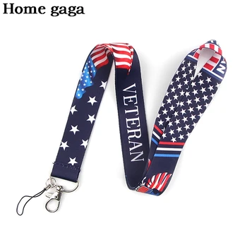 Homegaga D2925 Ветеранский Военно-патриотичен каишка с флага на сащ за ключове, Държач за бейджа Cool ID, Телефон, Сменящи колан, Въже за обесване