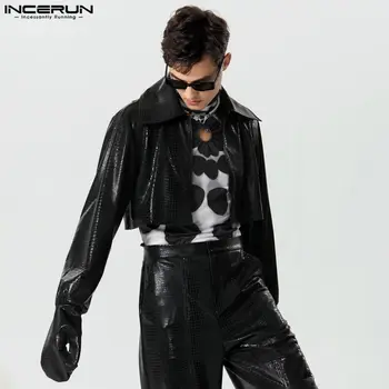 INCERUN Мъжки якета Плътен цвят С ревери, дълъг ръкав, 2023, Ръкавици с цип, скъсяване на Козината, Мъжка Проститутка, Облекло, Модни Ежедневни мъжки якета S-5XL