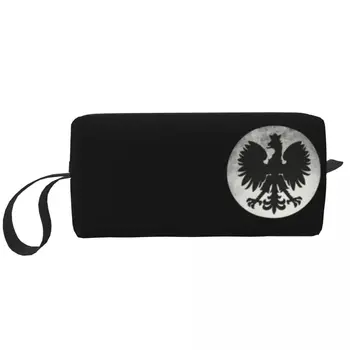 Kawai Полша Полски Орел Сива чанта за тоалетни принадлежности, Дамски Полска косметичка за грим Чанти за съхранение на козметика Dopp Kit Case Box