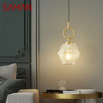 SAMAN Модерен Месинг Окачен Лампа LED Gold Copper Висящи Лампи Прост Творчески Декор За Дома Спални