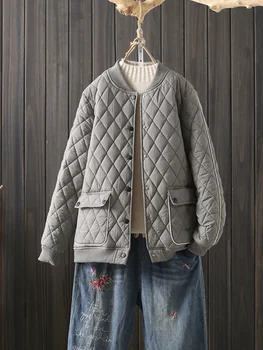 Sigutan 2023, Есен-Зима, Нова стеганая дамско яке, Свободно ежедневното палто с V-образно деколте, Модерни, Универсални дамски палта с дълъг ръкав