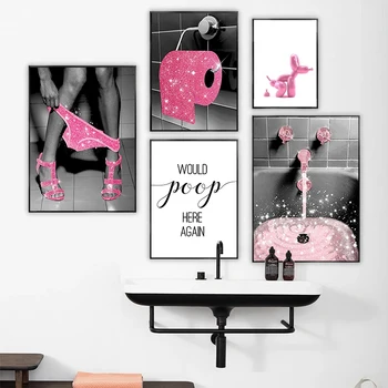 WC Плакат за стените на тоалетната най-Секси Жена на Модерна Декоративна живопис Розова Блестяща Рулонная хартия за баня Отпечатъци Снимки