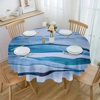 Абстрактна синя боя, акварел, Водоустойчив покривки за маси, украса от чаено маса, кръгла маса за кухня, Сватбена Домашна трапезария