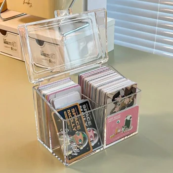 Акрилна Прозрачна кутия за съхранение на карти Kpop, Кутия за съхранение на фотокарточек, Отделение за организатор на визитни картички, флип-надолу кутия