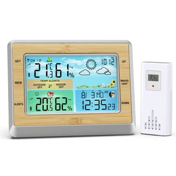 Безжичен сензор за температура и влажност с един предавател Цветен екран с ключа ℃/℉ Цифров метеорологичната станция с подсветка
