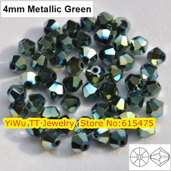 Безплатна доставка, 720 бр./лот 4 mm металик зелен цвят, китайски кристални мъниста по-високо качество