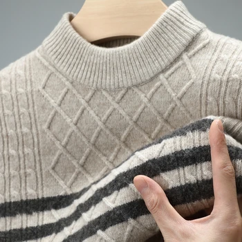 Висококачествен 2023 Нов пуловер от 100% вълна, лесен Луксозен зимния моден вязаный пуловер с класически кръгло деколте, случайни мъжки руно