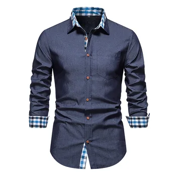 Висококачествен деним риза, мъжки обикновена риза с дълги ръкави и джобове, ежедневни приталенная мъжки дизайнерски дрехи