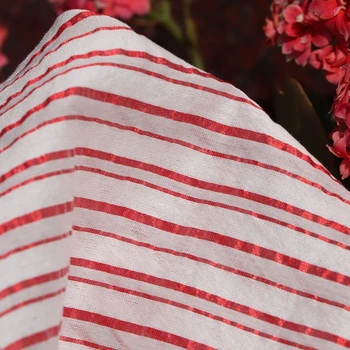 Висококачествена тъкан в червената ивица От естествена коприна и памучни прежди За шивашки рокли, престилки, летни тънки дизайнерски изделия ръчна изработка.