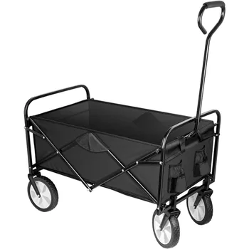 градински колички с товароподемност от £ 220, сгъваема градинска количка С въртящи се на 360 градуса колела и регулираща се дръжка, черна Ръчна количка
