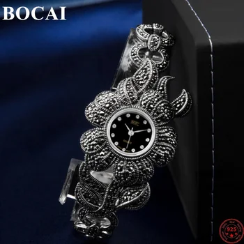 Гривна от сребро BOCAI S925 за жени 2023 Нови дамски модни цветя Гривна на ремешке от чисто сребро Ръчен часовник