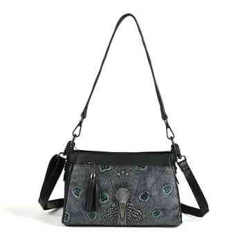Дамска чанта от естествена кожа с павлином, модерна чанта с дръжка за момичета, чанти през рамо с голям капацитет, дамски преносима модерна чанта за партита