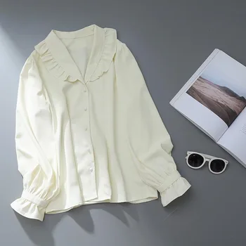 Дамски блузи за пролетно-есенната стил, ризи, дамски ежедневни блузи с дълъг ръкав и отложным яка, обикновена върховете ZZ2085