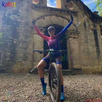 Дамски професионални комплекти костюми за колоезденето и по триатлон от джърси с дълъг ръкав Kafitt Macaquinho Ciclismo Feminino 20D