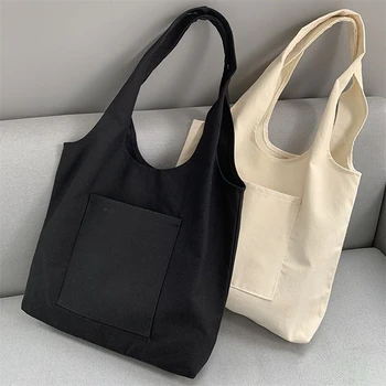 Дамски чанти за пазаруване, холщовая чанта-жилетка за крайградски пътувания, памучен плат, Бяла Черна серия, чанти за супермаркети, училищна чанта-тоут