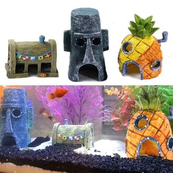 Декор за вашия аквариум, имитация на мультяшного характер, смола, Ананас къща, Аквариум бижута, стоки за дома, аксесоари за озеленяване