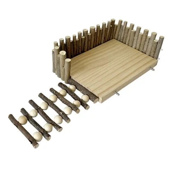 Дървена платформа за хамстер, Постоянна площадка от дърво, стълба за катерене, Дъвчене играчка за малки един gerbil, хамстери джуджета
