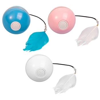 Електрически топка за домашни любимци Цветни led въртящ се на топка светкавица с камбана Перо USB Акумулаторна играчка-топка за кученца, Котки и Кучета