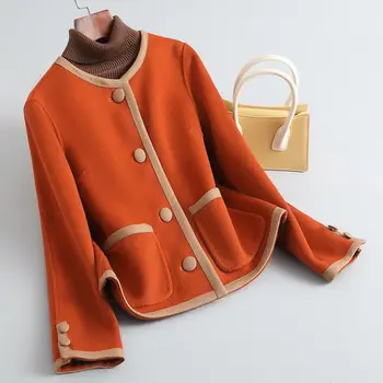 Есенно-зимни якета, Модерно Ароматно Двустранно Вълна палто, женски Кратко Однобортное ежедневното палто с кръгло деколте, дамски палта