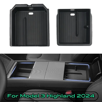 За Tesla Model 3 Highland 2024, калъф за съхранение на очила в централната конзола, подлакътник, Кутия за съхранение, горен и долен силикон противоскользящий мат