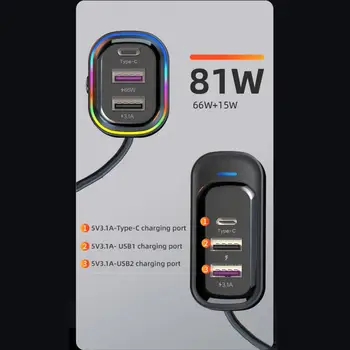 Зарядно за кола с удлинительным кабел зарядно за Кола с онлайн статус на зареждане на Мощен 6-пристанищни автомобилни зарядни устройства с бърза производителност Qc3.0