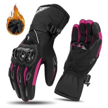 Зимни Топли мотоциклетни ръкавици, Непромокаеми Ветроупорен мотоциклетни ръкавици за мотокрос, защита от въглеродни влакна, сензорно мото облекло за мъже и жени