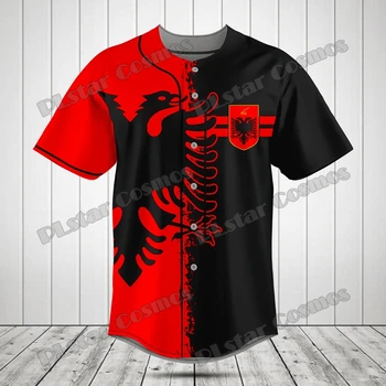 Знаме на Албания с орел и знаме, мода мъжка бейзболна риза с 3D-принтом, лятна градинска бейзболна майк Унисекс за възрастни KZ08