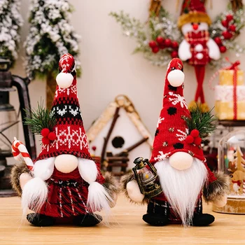 Коледен Гном Вязаная Капачка Кукла-джудже Коледни Орнаменти Ръчно изработени Патерица Безлични Кукла Коледна Украса 2024 Подарък за Нова Година