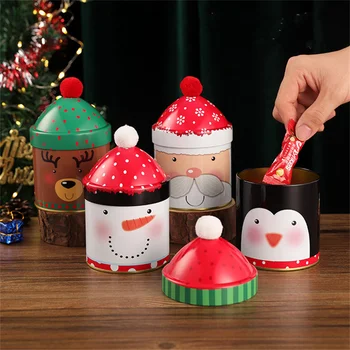 Коледен комплект калай кутии за шоколадови бонбони, Дядо Коледа, Снежен човек Желязна банка за съхранение на Бисквити Шоколад Детски подаръчни кутии Топло украса на фестивала