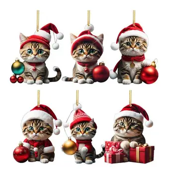 Коледен Сладък Котка Украшение 2D Аксесоари за интериора на колата Подвесная окачване-шарм за коледна украса на дома