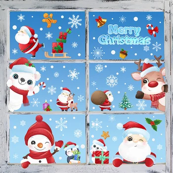 Коледни стикери за прозорците във формата на снежинки, стикери за стъкло, коледни стикери, декорации, Празнични стикери във формата на снежинки, Дядо Елени