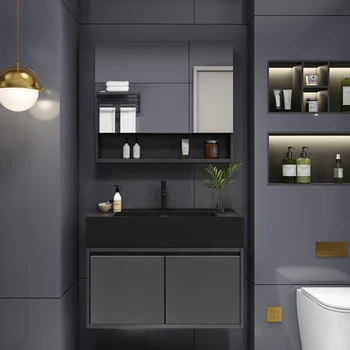 Комбинация от вграден шкаф за баня, мивки Luxury rock модерен лесен шкаф за мивка в банята